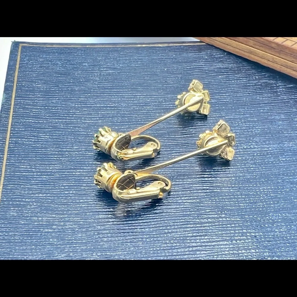 Vintage peridot green rhinestone clip on dangles gold simple style